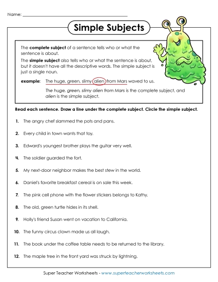 Simple Subjects & Predicates - Simple Subjects Simple Subjects & Predicates - Simple Subjects