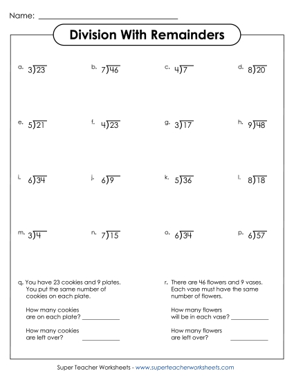 Basic Remainders - Single Digit Division w/ Remainders