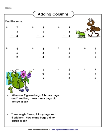 One-Digit - Single-Digit Numbers, 3 Addends One-Digit - Single-Digit Numbers, 3 Addends