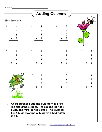One-Digit - Single-Digit Numbers, 4 Addends