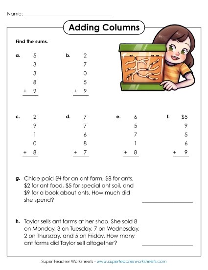 One-Digit - Single-Digit Numbers, 5 Addends One-Digit - Single-Digit Numbers, 5 Addends