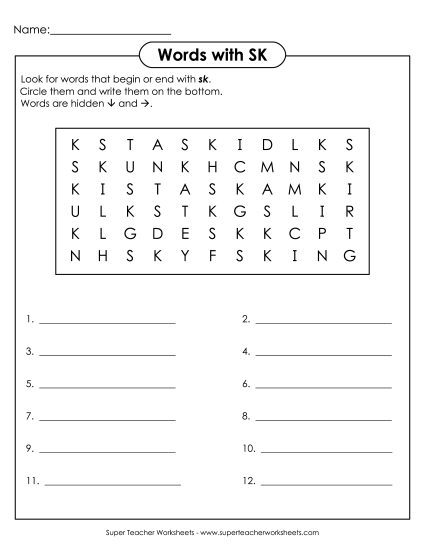 Worksheets - SK Word Search Worksheets - SK Word Search