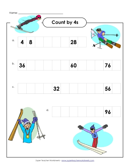 Skip Counting by 4s - Skiing: Count by 4s Skip Counting by 4s - Skiing: Count by 4s