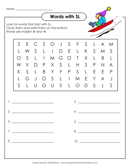 Worksheets - SL Word Search