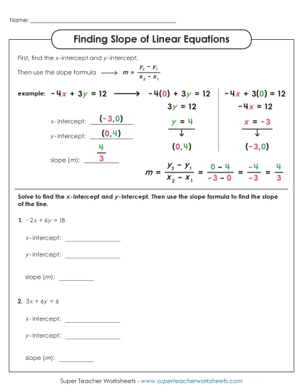 Linear Equation (Y-Intercept Slope) - Slope of Linear Equations (X and Y-Intercept) Linear Equation (Y-Intercept Slope) - Slope of Linear Equations (X and Y-Intercept)