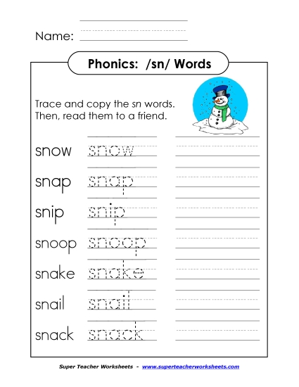 Worksheets - SN Say, Trace and Write