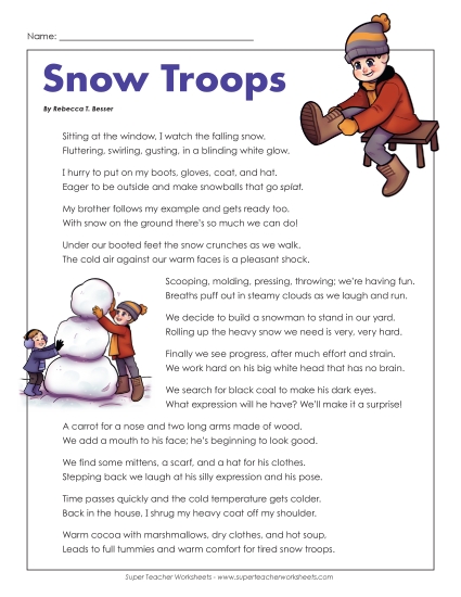 Reading Comprehension - Snow Troops (Poem)