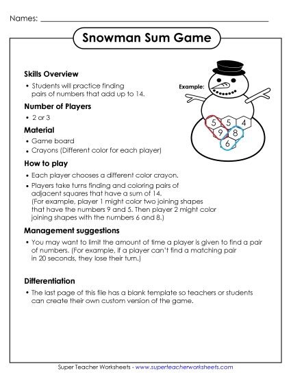 Sum Game - Snowman Sum Game
