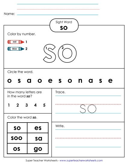 Individual Sight Words - So (Sight Word)