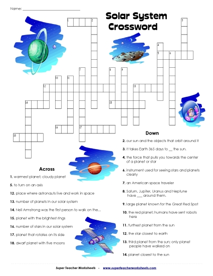 Worksheets (Level: Intermediate) - Solar System Crossword