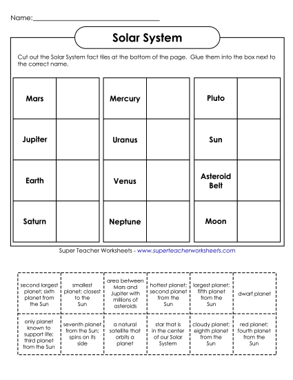 Worksheets (Level: Intermediate) - Solar System Cut-and-Glue