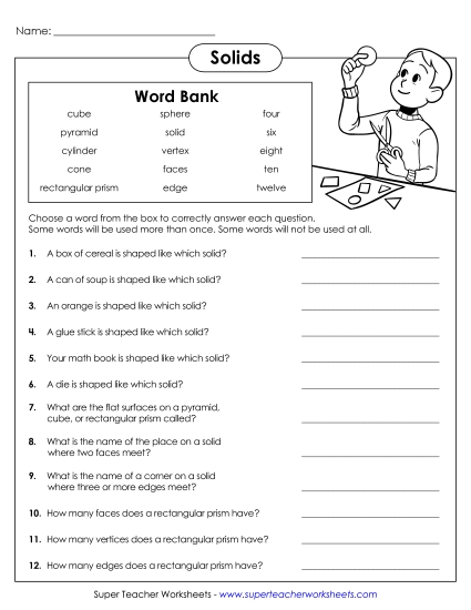 Worksheets - Solid Questions - Word Box Worksheets - Solid Questions - Word Box