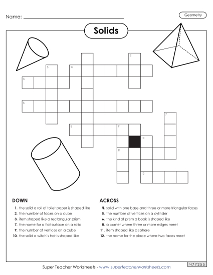 Faces, Edges, Vertices - Solids Crossword