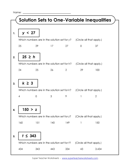 Basic Level: Positive Whole Numbers Only - Solution Sets (Basic)