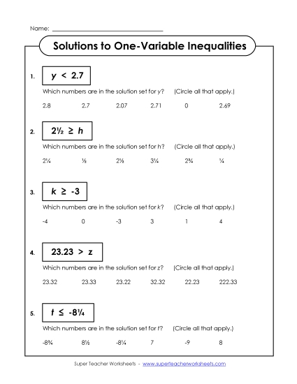 Intermediate Level: Pos & Neg Numbers - Solution Sets (Intermediate)
