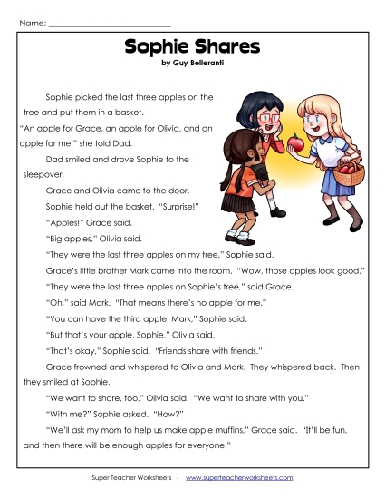 Reading Comprehension - Sophie Shares (Fiction) 