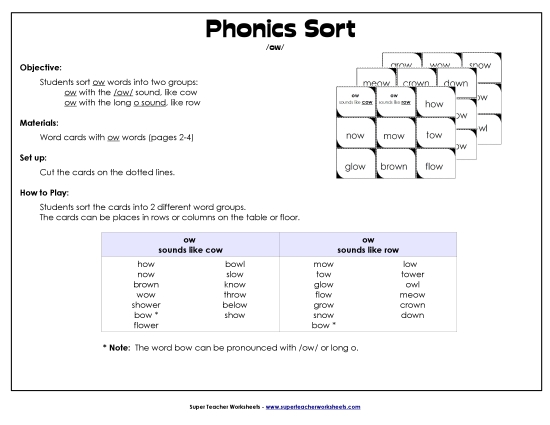 Games & Learning Centers - Sorting: 2 Sounds of ow
