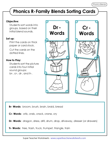 Cards & Games - Sorting Cards: R-Family Blends