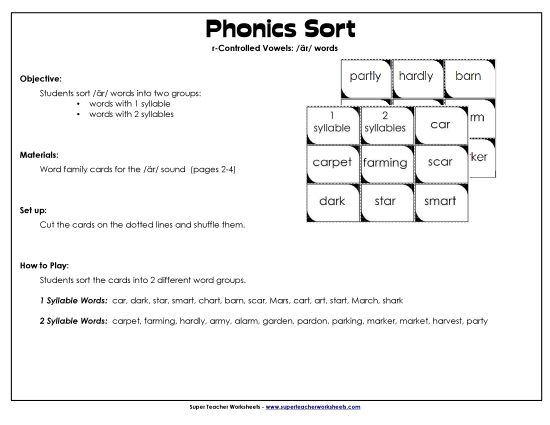 /är/ Sound (as in Star) - Sorting: /är/ Words /är/ Sound (as in Star) - Sorting: /är/ Words