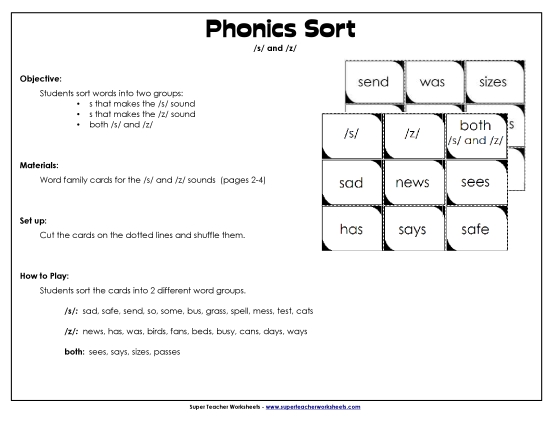 Sounds /s/ and /z/ - Sorting /s/ and /z/ Sounds /s/ and /z/ - Sorting /s/ and /z/