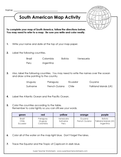 Maps of South America - South America - Map Activity Maps of South America - South America - Map Activity