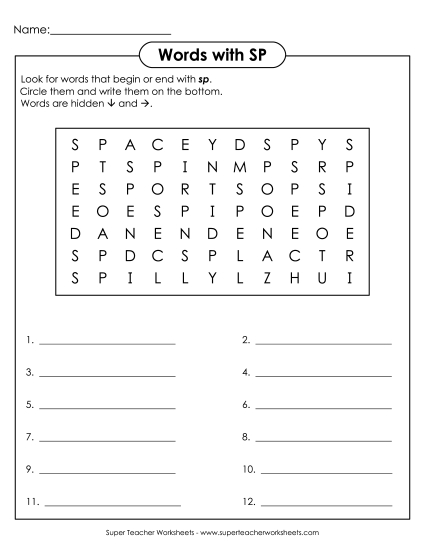 Worksheets - SP Word Search Worksheets - SP Word Search