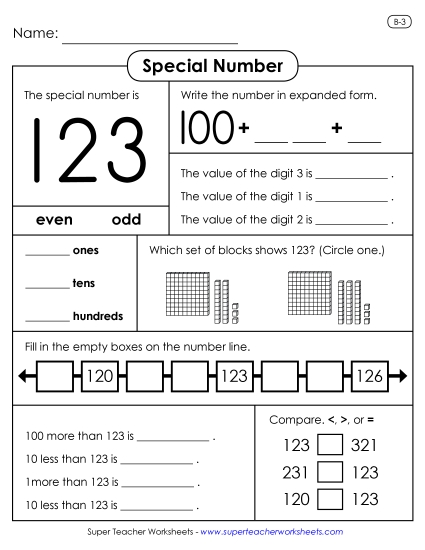 3-Digit Numbers - Special Number: 123