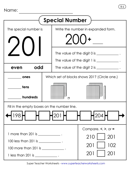 3-Digit Numbers - Special Number: 201