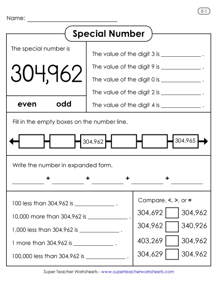 6-Digit Numbers - Special Number: 304,962 6-Digit Numbers - Special Number: 304,962