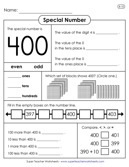3-Digit Numbers - Special Number: 400