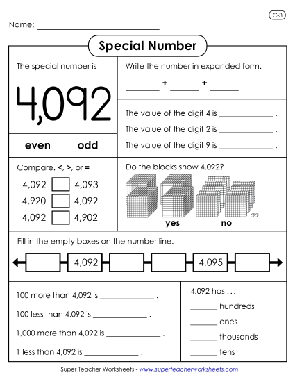 4-Digit Numbers - Special Number: 4,092 4-Digit Numbers - Special Number: 4,092