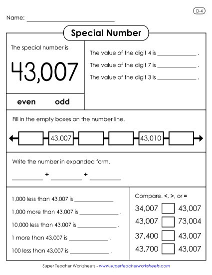 5-Digit Numbers - Special Number: 43,007 5-Digit Numbers - Special Number: 43,007