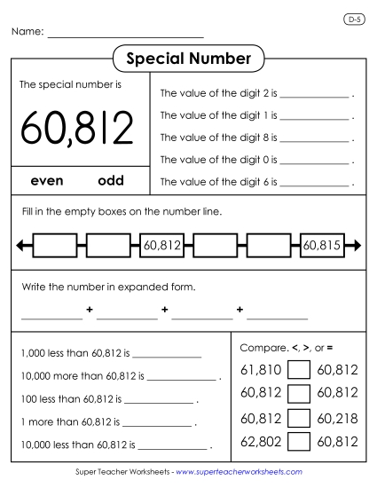 5-Digit Numbers - Special Number: 60,812