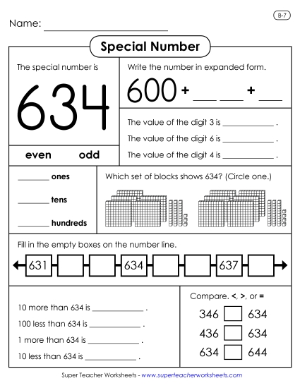 3-Digit Numbers - Special Number: 634 3-Digit Numbers - Special Number: 634