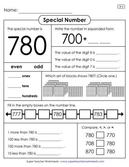 3-Digit Numbers - Special Number: 780
