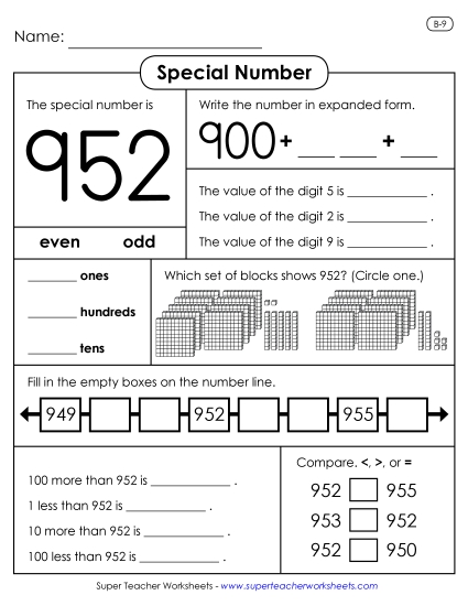 3-Digit Numbers - Special Number: 952