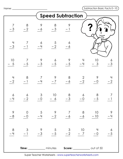 Speed Drill Worksheets - Speed Subtraction 0-10 (Version 1) Speed Drill Worksheets - Speed Subtraction 0-10 (Version 1)