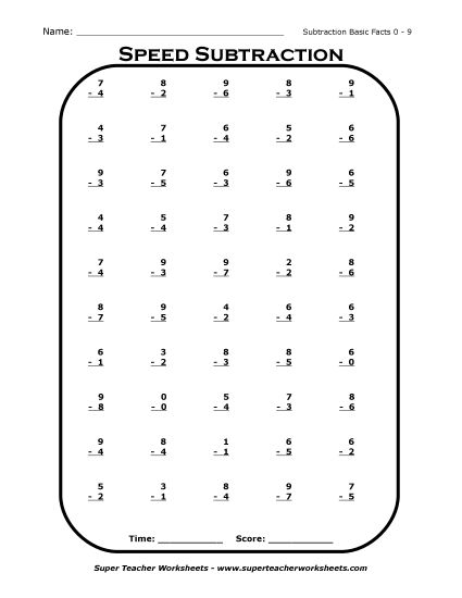 Mystery Pictures - Speed Subtraction Basic Facts (0 - 9) (Printable PDF Worksheet)