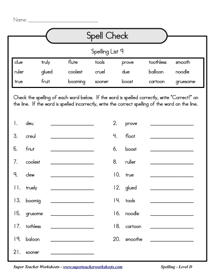 Grade 4 Spelling /oo/ Words - Spell Check (Grade 4)