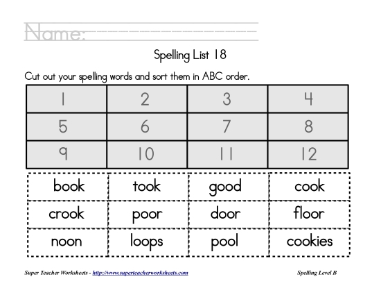 Grade 2 Spelling /oo/ Words - Spelling ABC Order (Grade 2)