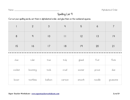 Grade 4 Spelling /oo/ Words - Spelling Alphabetical Order (Grade 4)