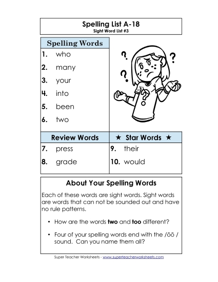 Spelling List - Spelling List A-18