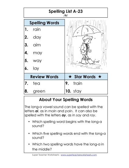 Spelling List - Spelling List A-23 Spelling List - Spelling List A-23