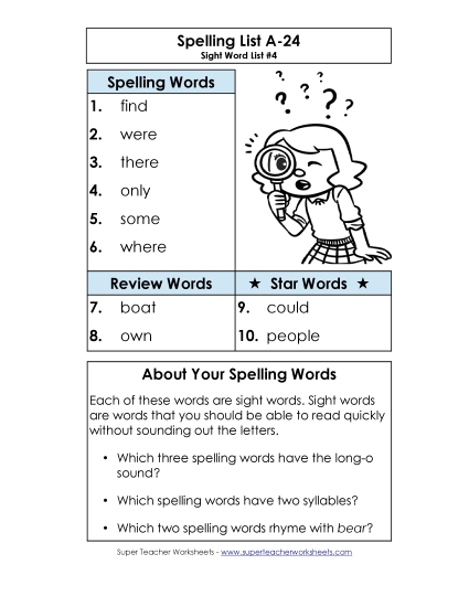 Spelling List - Spelling List A-24