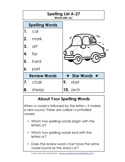 Spelling List - Spelling List A-27 Spelling List - Spelling List A-27