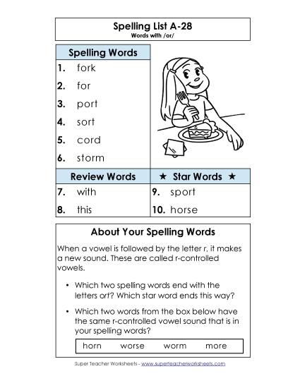 Spelling List - Spelling List A-28 Spelling List - Spelling List A-28