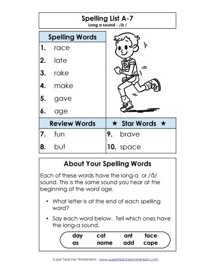Spelling List - Spelling List A-7 Spelling List - Spelling List A-7