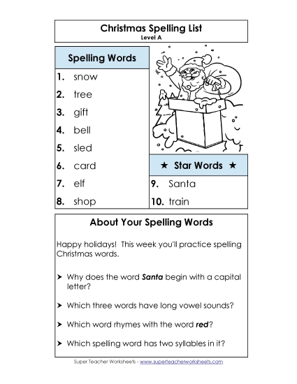 Spelling List - Spelling List (A-Christmas) Spelling List - Spelling List (A-Christmas)