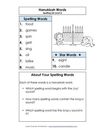 Spelling List - Spelling List (A-Hanukkah) 