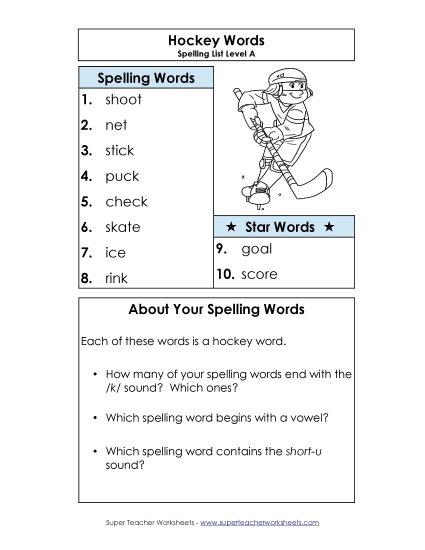 Spelling List - Spelling List (A-Hockey Words) Spelling List - Spelling List (A-Hockey Words)